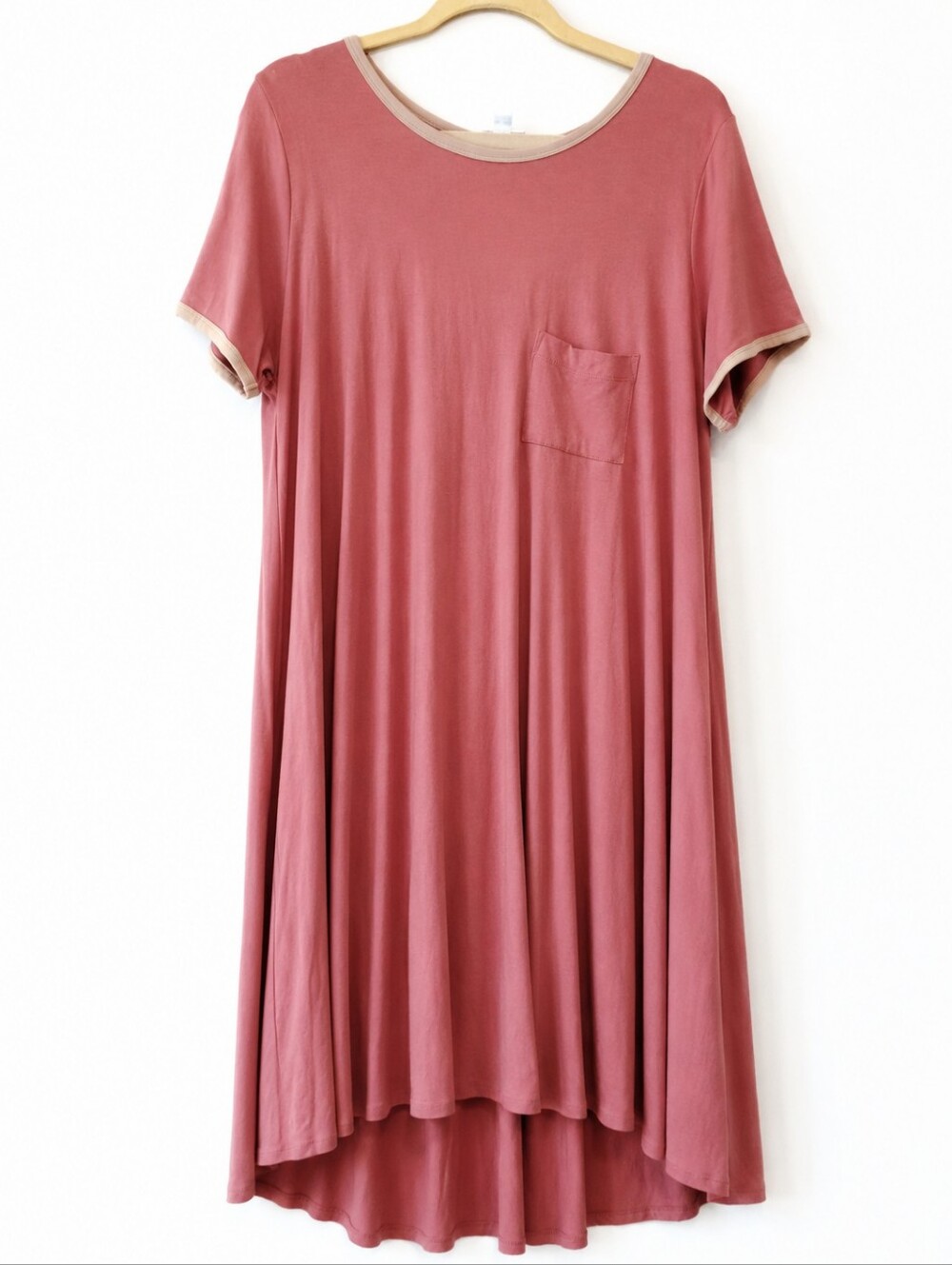 LuLaRoe Carly Dress Size XL Dusty Rose Pink High Low Pocket Swing Dress